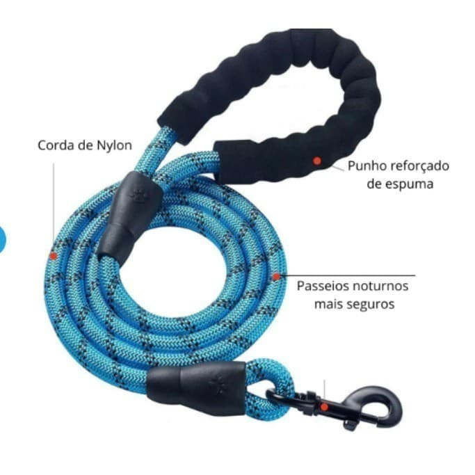 Guia corda para cães Coleira de nylon com faixas reflexivas, coleira ajustável 2 em 1 para animais de estimação
