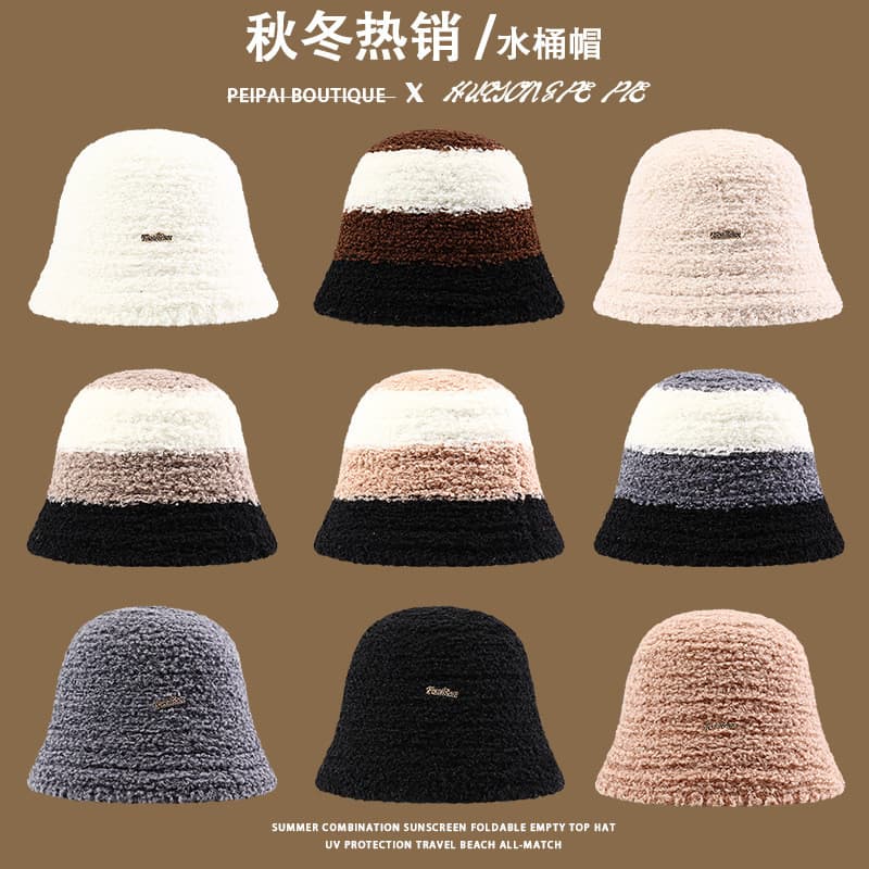 Chapéu de inverno feminino peludo estudante rosto-olhando pequeno balde chapéu equitação ao ar livre à prova de frio arc