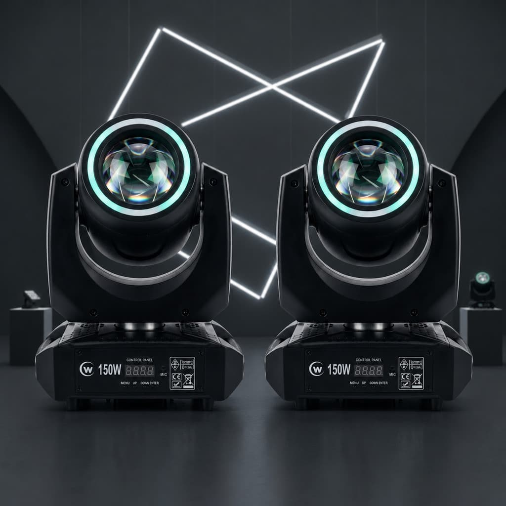 KIT 2 MOVING HEAD LED 150W BEAM + PRISMA COM HALO | ILUMINAÇÃO CÊNICA PROFISSIONAL