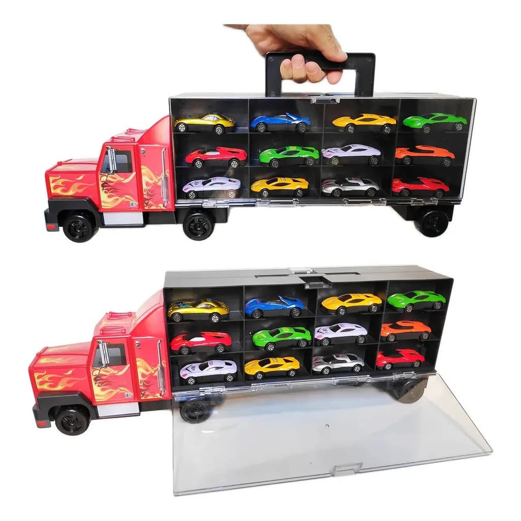 Carreta Cegonha Maleta P/24 Carrinhos C/12 Carrinhos Metal 1:64 estilho hot wheels Braskit
