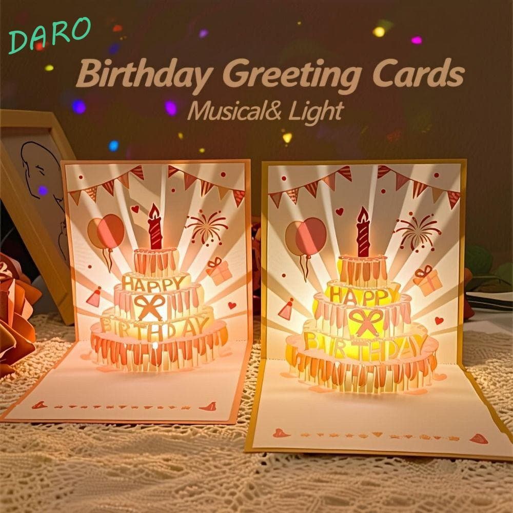 Cartões Musicais De Aniversário DARO , Cartão Pop-Up 3D Musical E Leve Led , Com Envelope