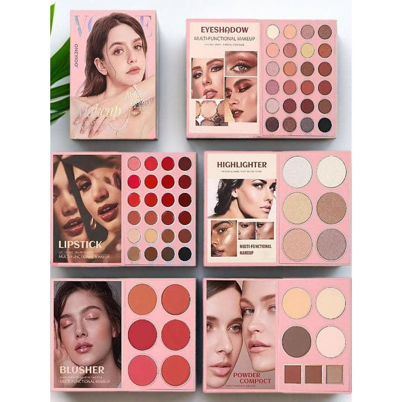 Alto brilho contorno Blush contorno batom um três-em-um terra cor sombra cinco camadas livro paleta de maquiagem cruz