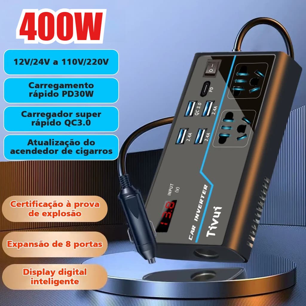 Inversor Conversor 200W 400w 12v/24v Para 110v/220v Tomada + 5 Usb 5v 1.2a