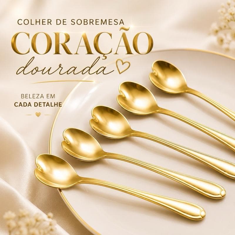 Kit 4 Colheres coração para chá/café  dourada