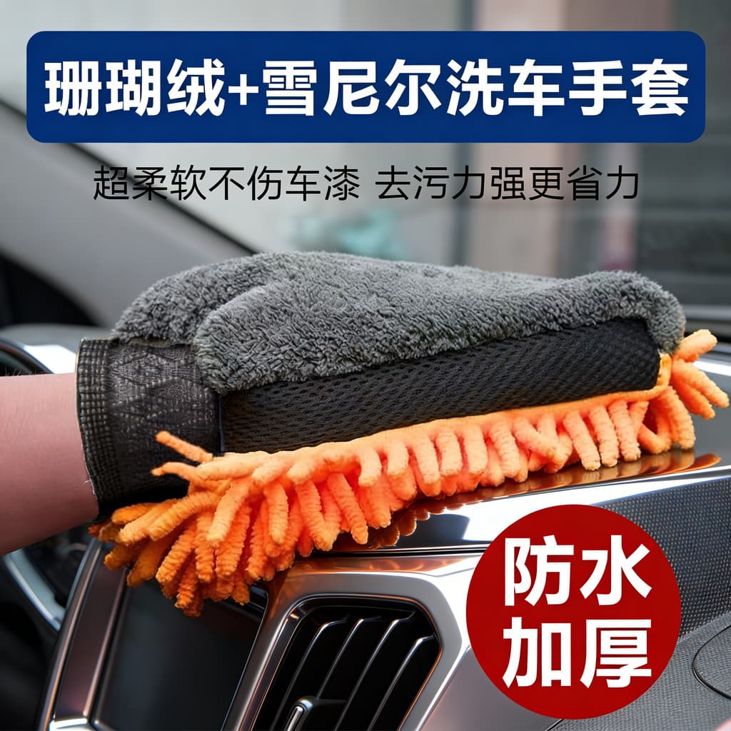 Coral velo luvas de lavagem de carro à prova dwaterproof água engrossado Super macio não machuca pintura do carro forte