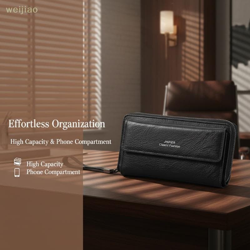 [WEI] Carteira Masculina Com Zíper Longo E Compartimentos Para Vários Cartões Grande Capacidade Telefone , Prática Viage