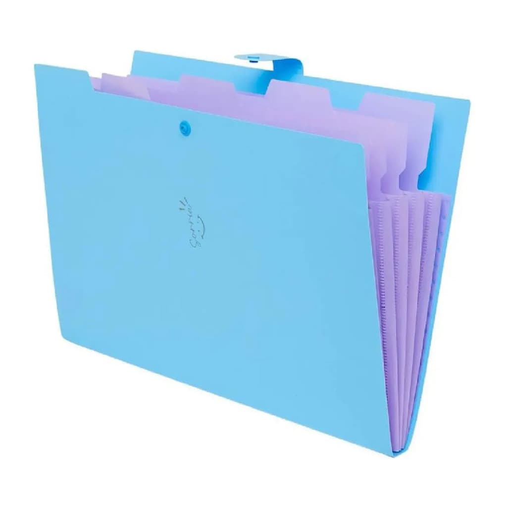 Pasta Sanfonada A4 5 Divisorias Polibras  Azul Pastel