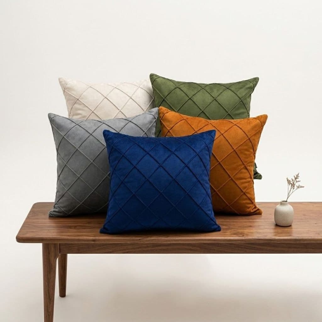 Capa de Almofada Capitone Nervuras 43CM X 43CM Sofisticada Macia e Elegante para Sofá Sala Quarto