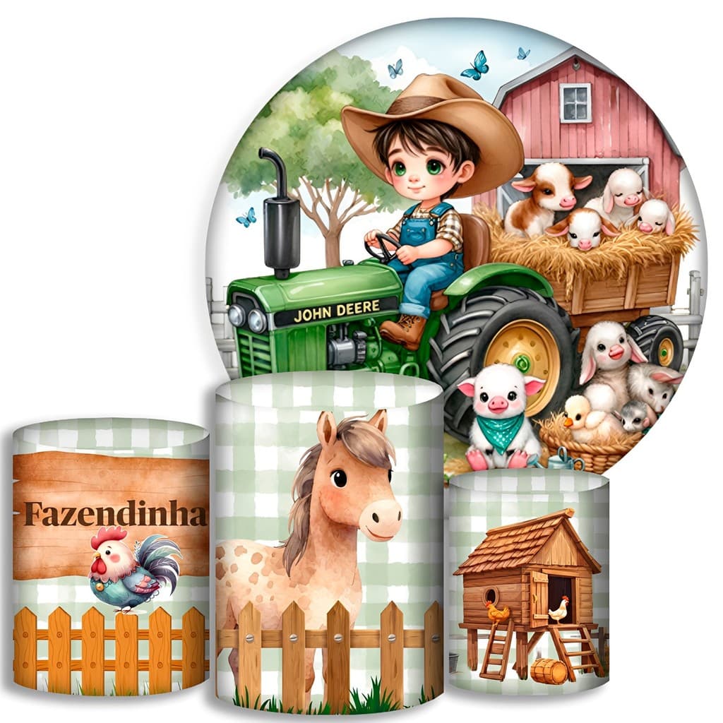Capas Para Cilindros + Painel - Fazendinha 5 - Kit Decoração Festa / Pegue e Monte