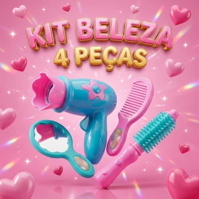 Kit Beleza Infantil Feminino Brinquedo Menina Salão Fashion 4 Peças Com Secador e Acessórios