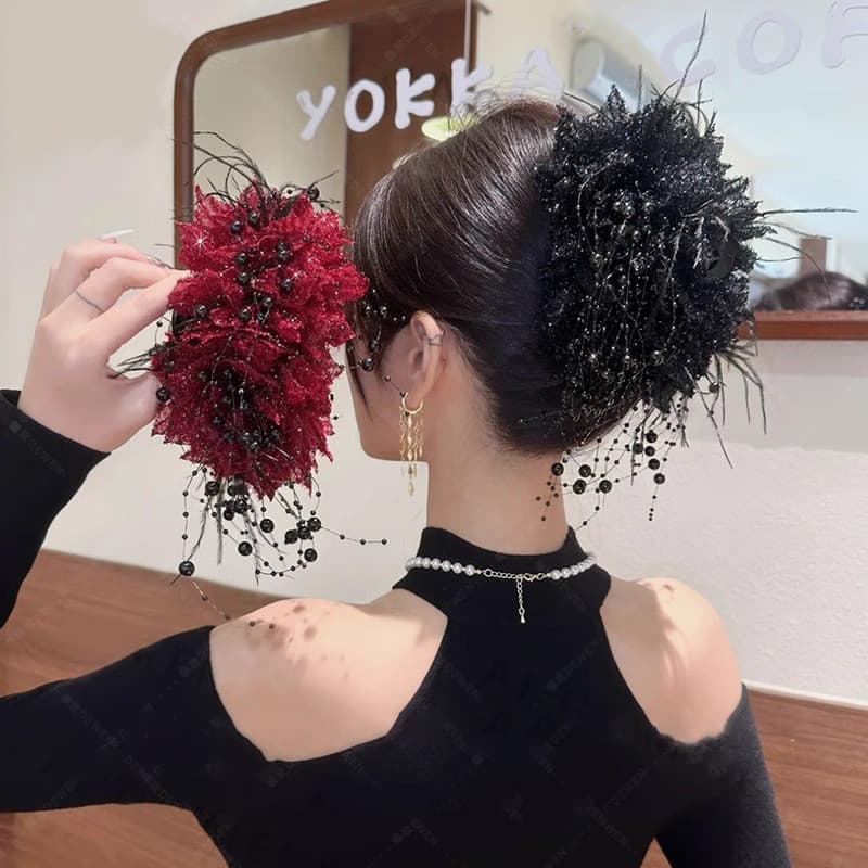 Clipe de pena de borla Retro flor tubarão clipe de cabelo bobina grampo de cabelo cocar