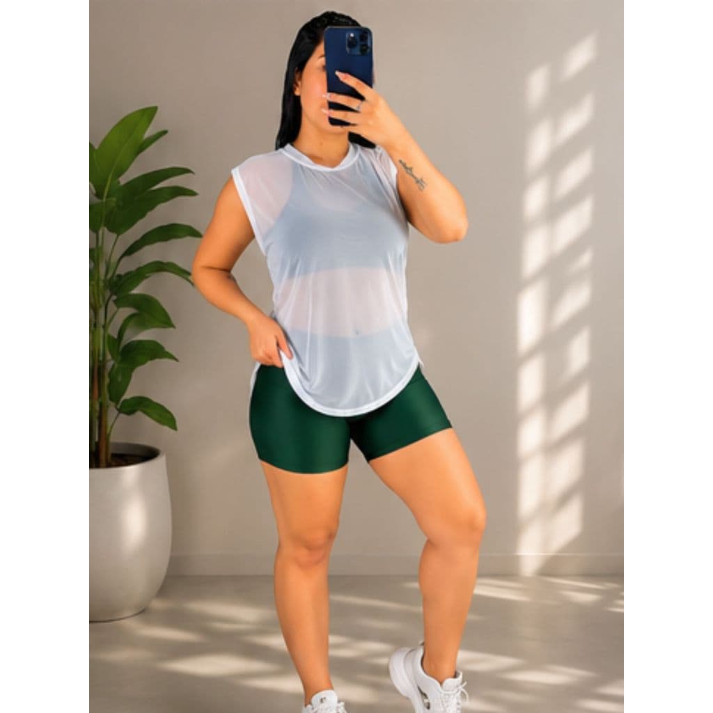 Regata Feminina de Tule Transparente Roupa de academia Moda fitness