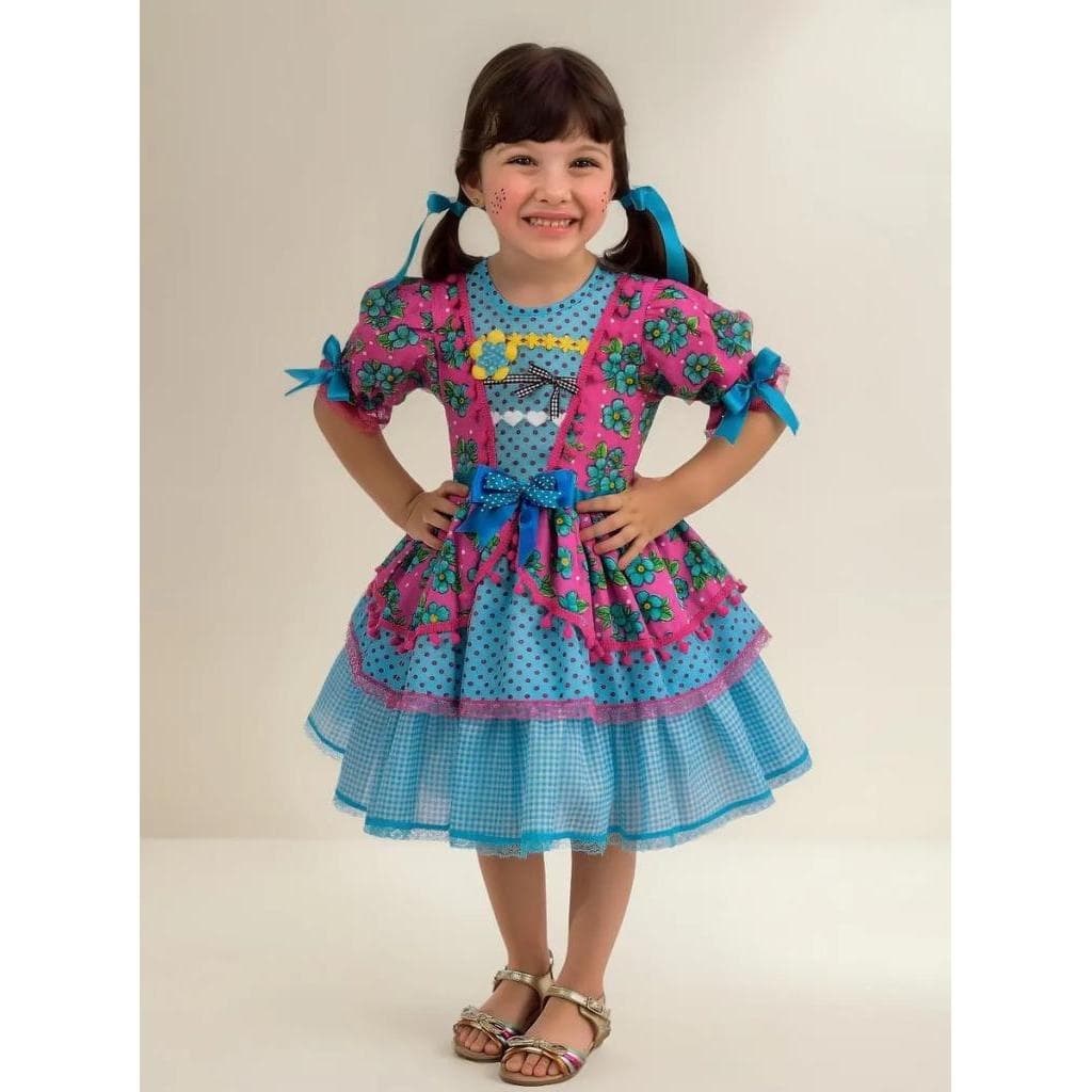 Vestido Caipira Festa Junina Poa E Flores Infantil Papilloo