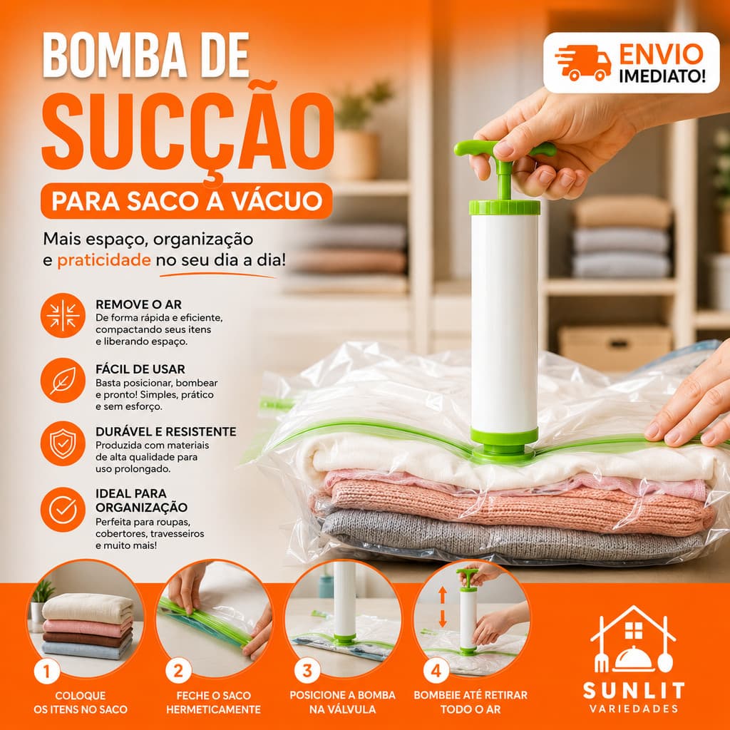 Bomba de Sucção para Saco a Vácuo – Compacta, Prática e Essencial para Organização e Armazenar B