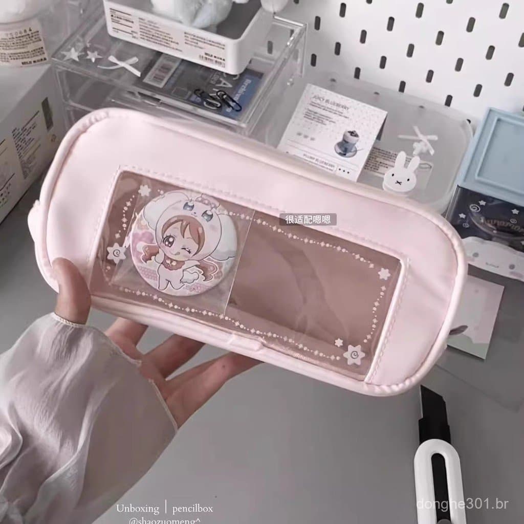 Estojo de lápis com grande abertura e alto volume, caixa de material escolar para meninas.