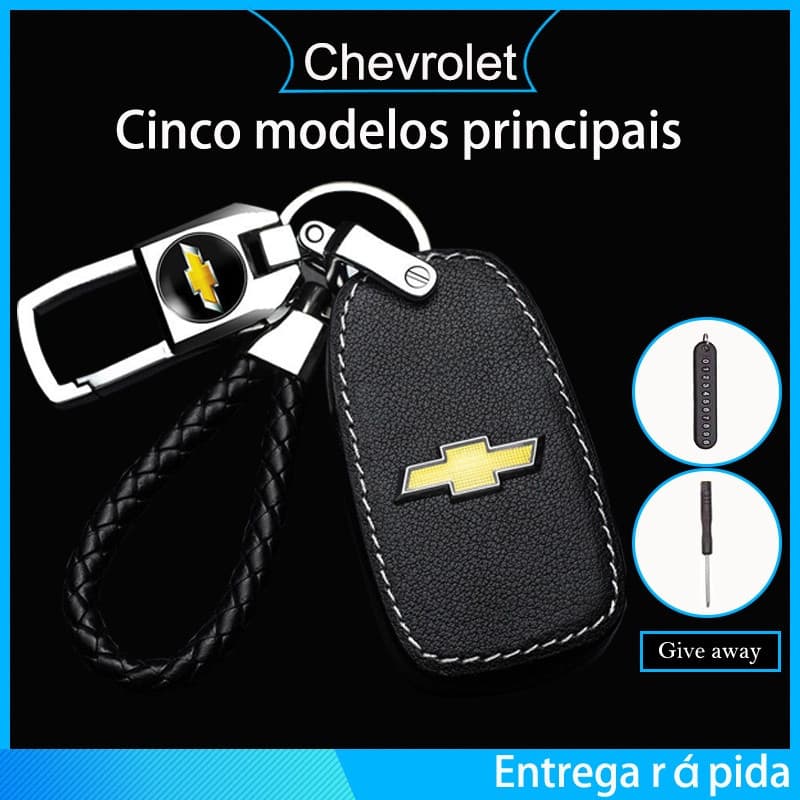 Chaveiro com Logo Chevrolet, Estojo para Chave de Carro em Couro Genuíno, Protetor de Chave QPW4