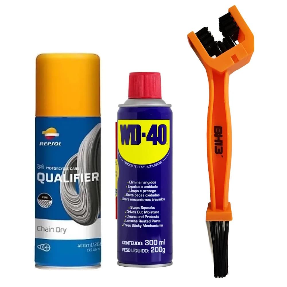 KIT REPSOL CHAIN DRY (C4) + ESCOVA + WD40 300ML