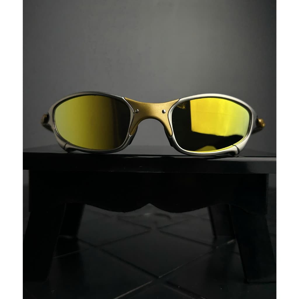 Oculos de Sol Ju-Metal 24k Lupa Polarizada Espelhada Pinada Prata Lente Dourada