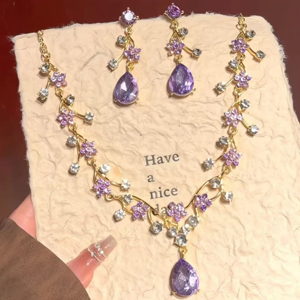 Elegante Flor Zircão Colar Brincos Conjunto Feminino Sorte Jóias Festa De Casamento Acessórios De Presente De Noiva
