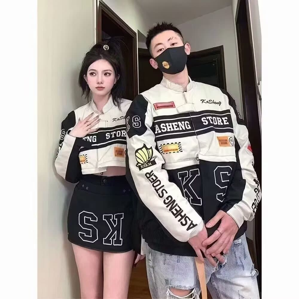 2026 Jaqueta De Couro Americana Bordada Patchwork Jaqueta Feminina Casal Jaqueta Destacável Masculina