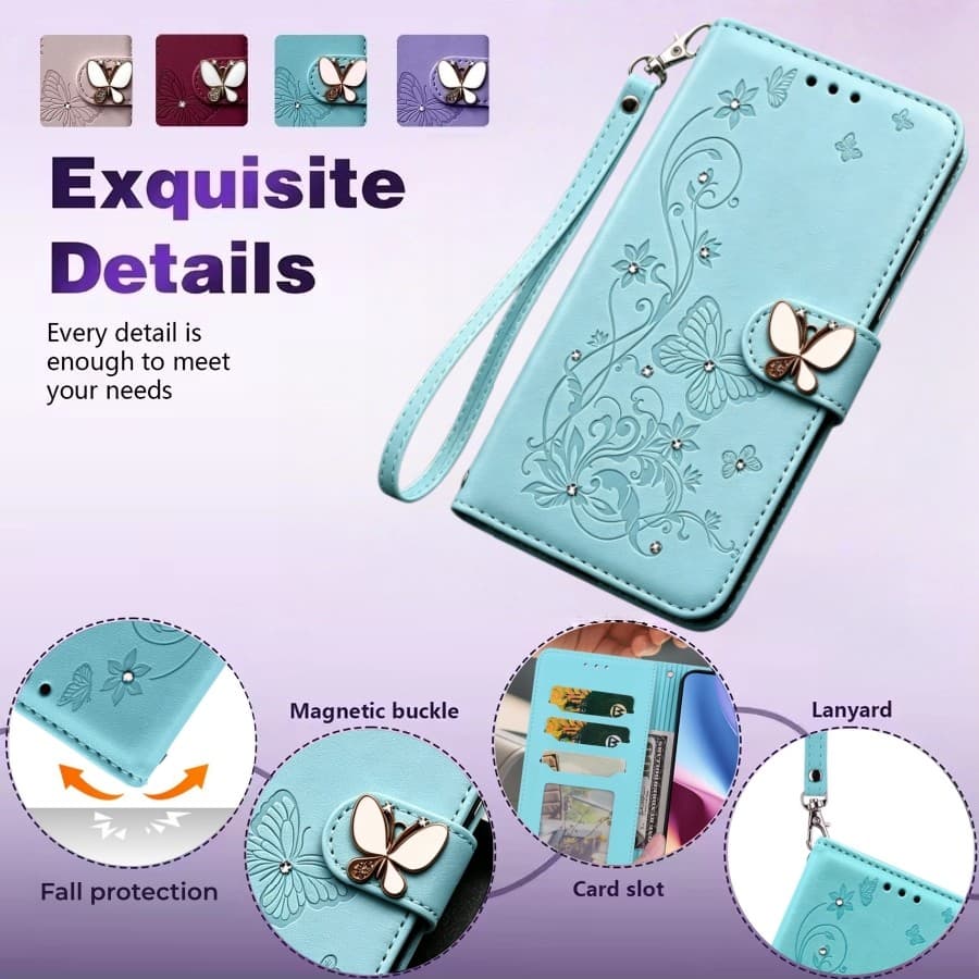 Luxo Glitter Borboleta Flor Flip Couro Carteira Caso Para Moto G17 G37 G47 G57 G67 G77 G87 G06 G56 G86 G15 G75 Borda 70