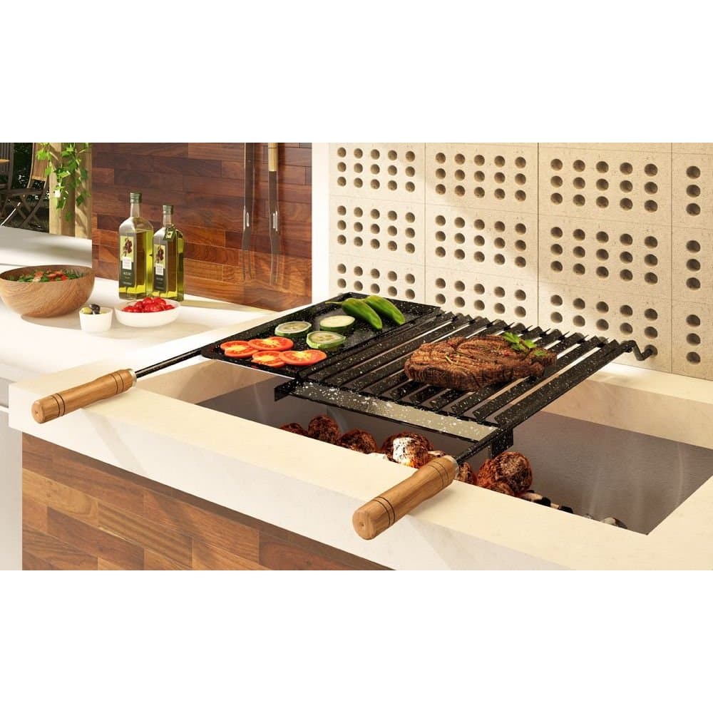 Grelha Churrasqueira esmaltada Parrilla Com Chapa Auxiliar