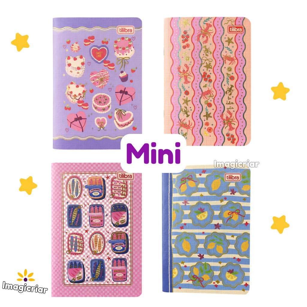 Caderneta Mini Grampeada Trend Sweet Tilibra | Bolos, Lagostas, Limões, Sardinhas