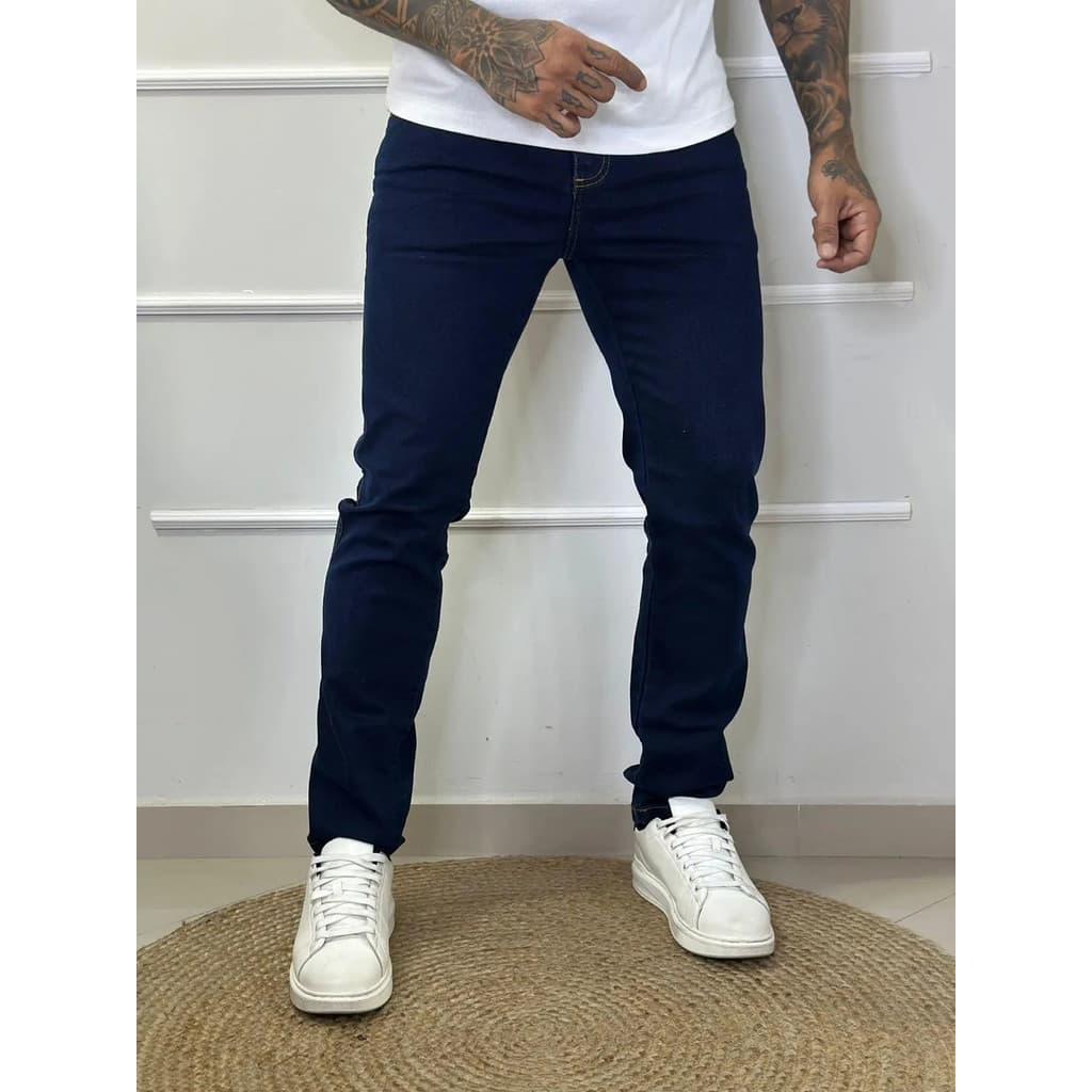 Calça Jeans Masculina Não Colada Sofisticada Escura Elastano