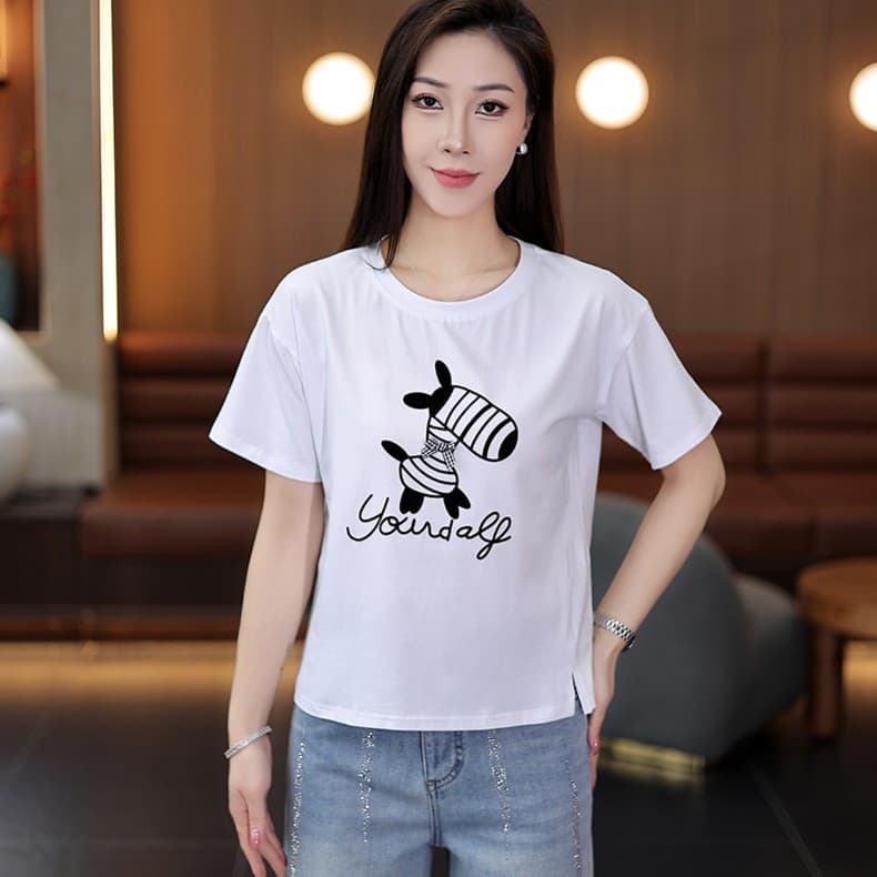 Novo estilo esportivo Casual All-Match em torno do pescoço camiseta 2026 verão temperamento solto magro-ajuste Sli