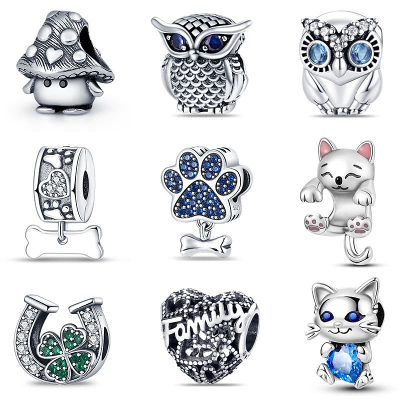 Pingente de coruja em prata s925 original, adequado para pulseira original DIY, presente de joia de aniversário 7L2R