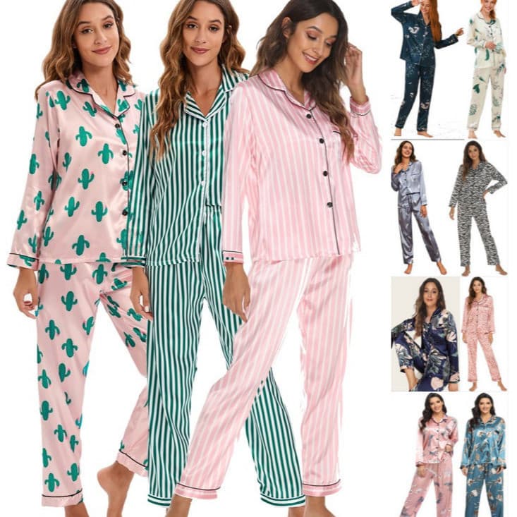 Estilo Loungewear terno pijamas feminino comércio exterior fornecimento cetim Cardigan manga longa manga longa outono no