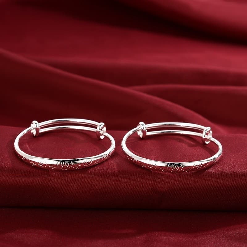 Pulseira de prata para bebê banhada a prata sólida bebê criança ano do boi ano do tigre feminino bloqueio de longevidade