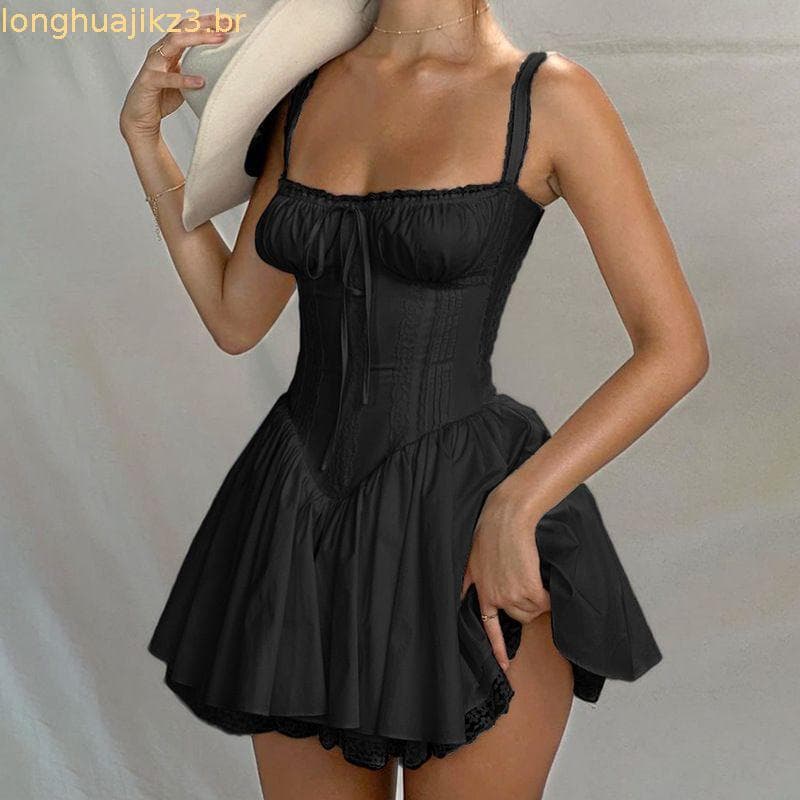 Vestido JKFM com Painéis de Renda Ousada Primavera 2025 – Vestido Mini Elegante Sem Alças, Corte em A, Inspirado no 5MGC