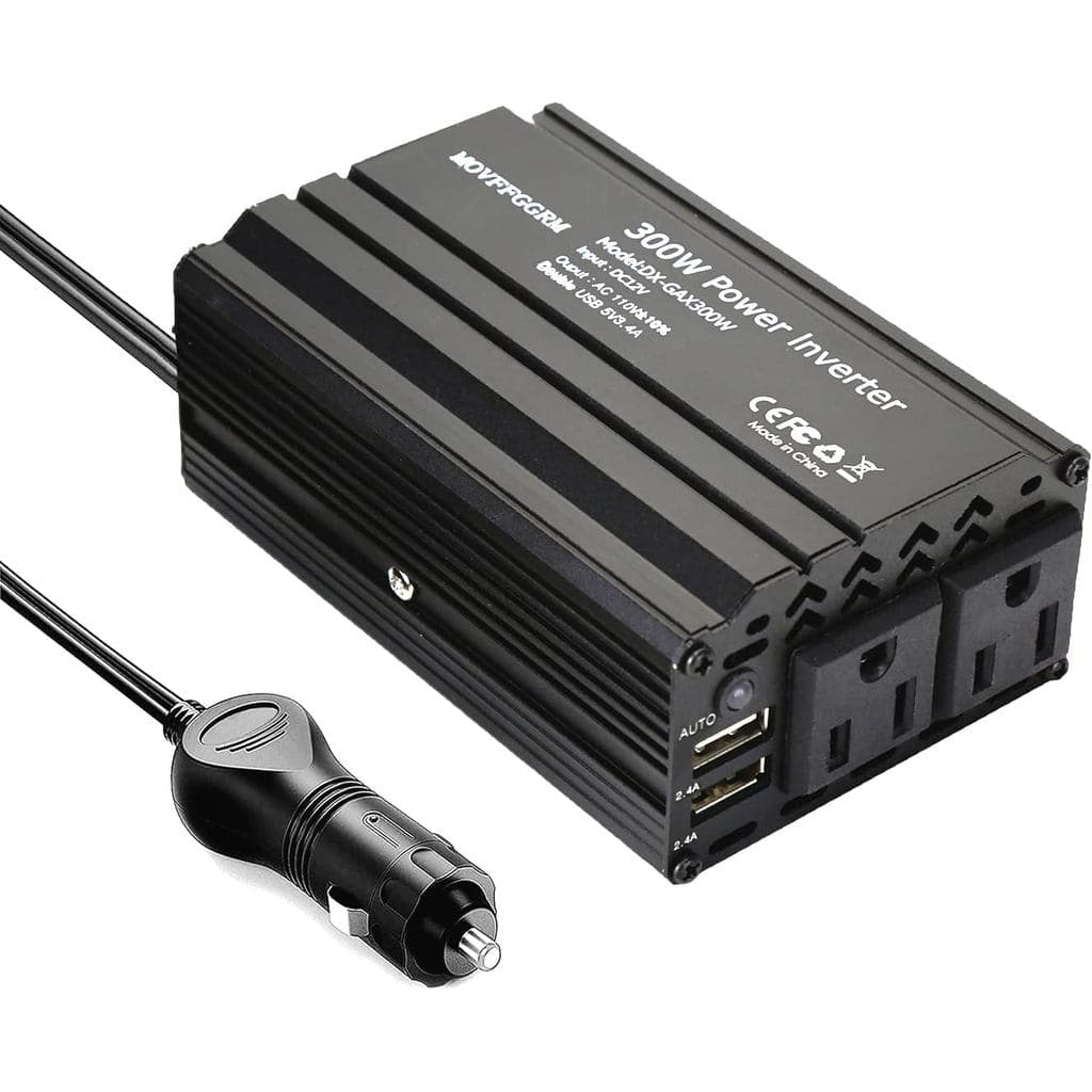 Inversor de Potência 300W DC 12V para 110V AC para Carro com Adaptador Carregador de Tomada USB Dupla 2X 2.4A Preto para