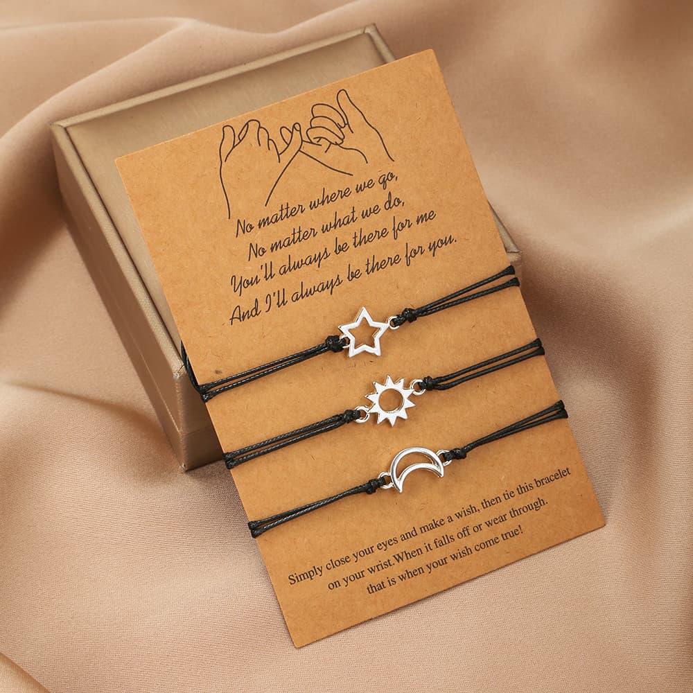 Conjunto De Pulseira Personalizada Sol Lua Estrela Corda De Cera De Aço Inoxidável Casal Amizade Jóias De 3 Peças