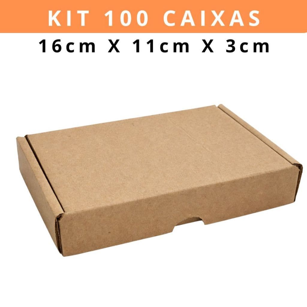 Kit 100 Unidades Caixa Papelão 16cm x 11cm x 3cm Ideal Mini Envio Sedex Correio Pac Ecommerce