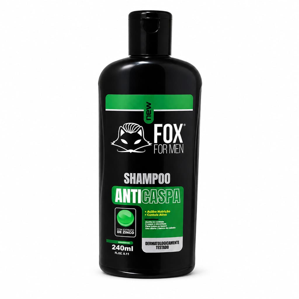 Shampoo Anticaspa Masculino 240ml Fox For Men Controle Caspa Oleosidade Limpeza Profunda Frescor
