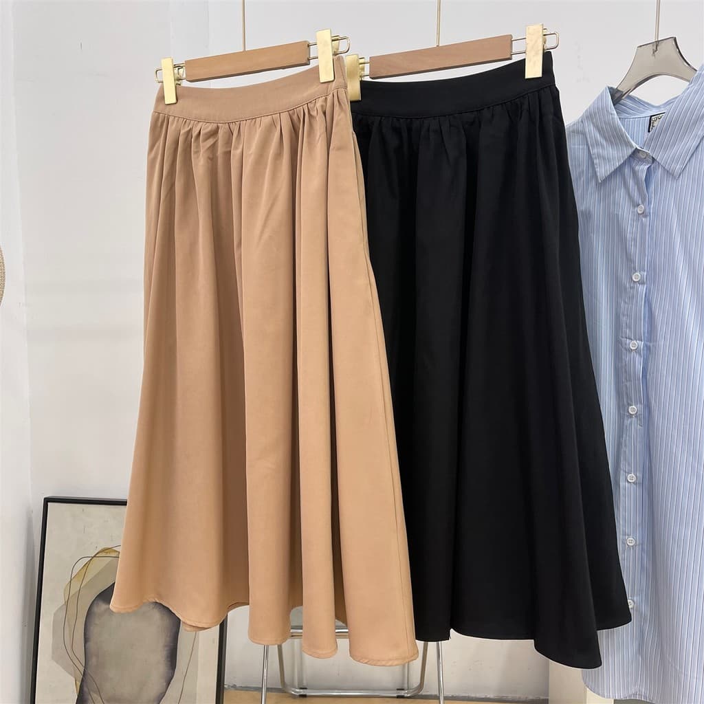 Elegante cintura alta linha A mais magro olhar saia grande bainha guarda-chuva saia meio comprimento S#10