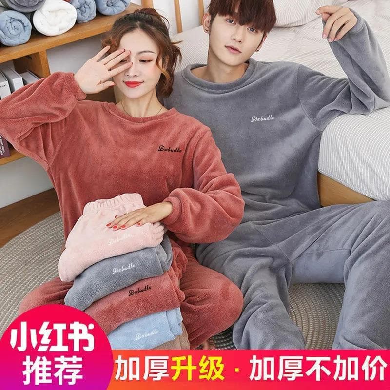 Peça única/Set Coral velo das mulheres dos homens inverno quente forro de lã engrossado solto Loungewear pijamas roupas