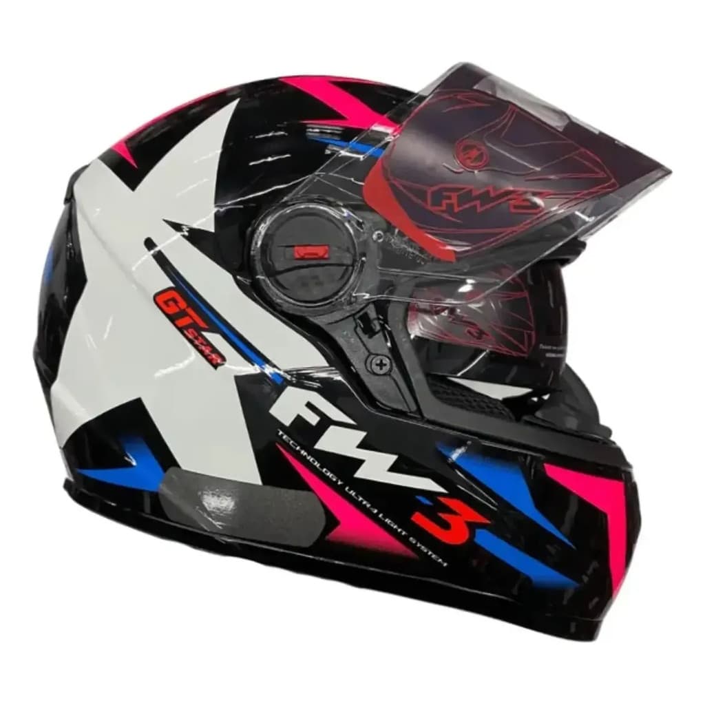 Capacete Fw3 Gtx Star War Preto Brilhante Azul Com Rosa