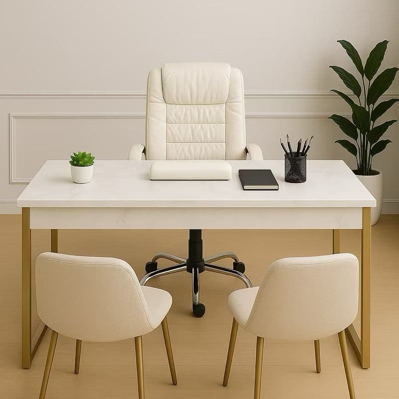 Mesa Diretor Escritório 90cm Pês de Aço MDF Home Office com Espaço e Estilo Mármore Sala