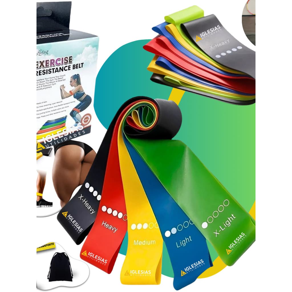 kit 5 Faixas Elástica de Resistência para yoga Pilates Treino Academia