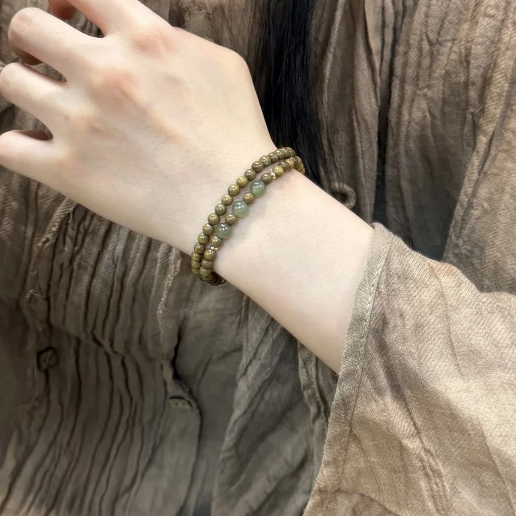 Argentina verde sândalo combinando Hetian Jade duplo círculo pulseira meninos meninas de madeira Wenwan contas chinesas