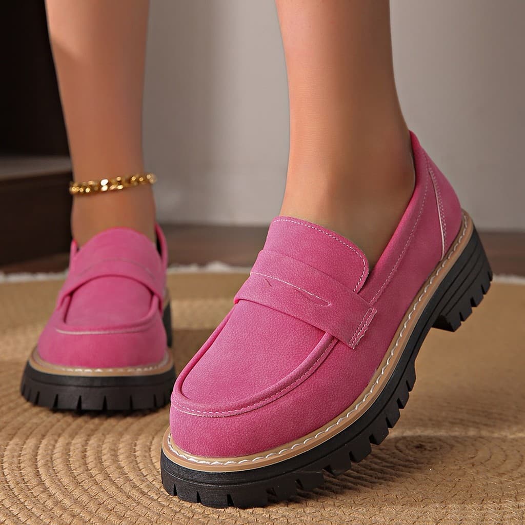 Mocassins mocassins de couro Nubuck estilo britânico mocassins de sola grossa tamanho grande sapatos preguiçosos feminin