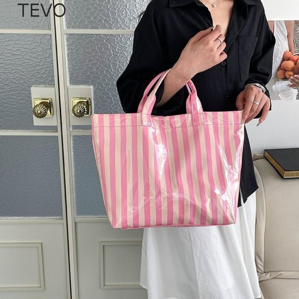 Sacola Listrada De PVC TEVO , Bolsa De Gelatina Transparente À Prova D'água De Grande Capacidade Ombro , Bolsas De Praia