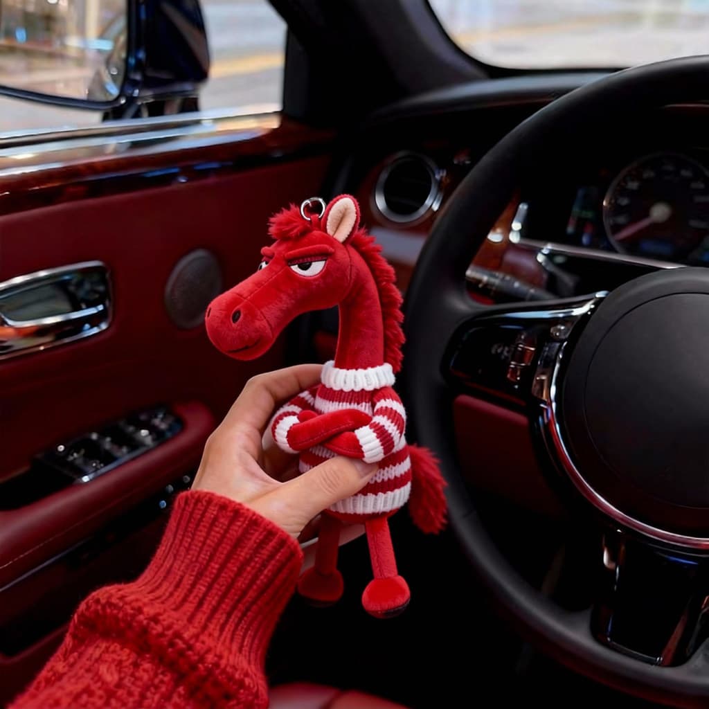 Pingente de pônei vermelho ano do cavalo mascote zodíaco pingente saco chaveiro de pelúcia bonito ano novo boneca festiv