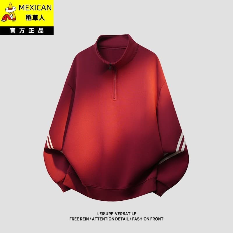Espantalho novo estilo primavera meio zíper gola alta moletom masculino contraste cor listras na moda forro de lã pulôve