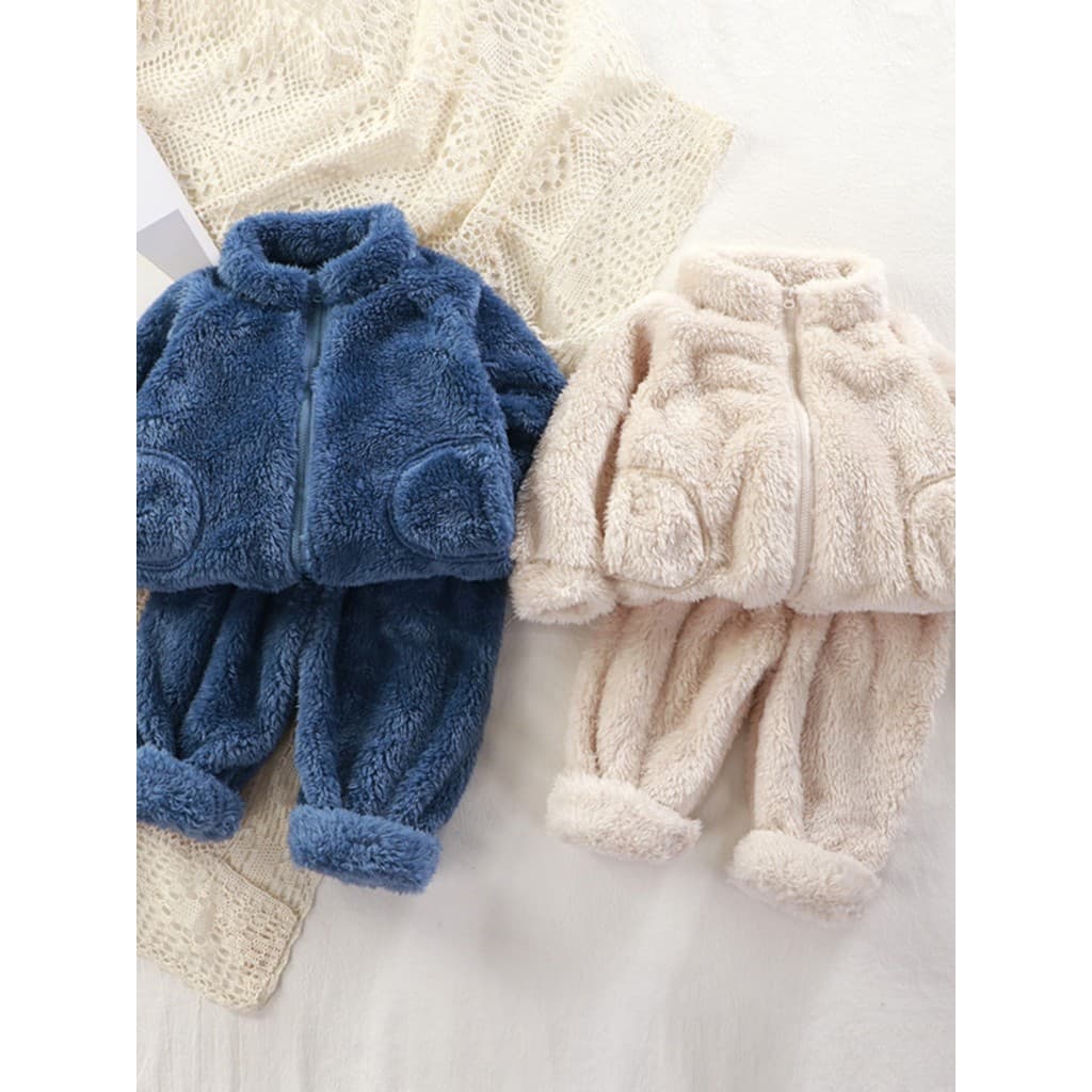 Crianças de pelúcia engrossado terno outono inverno meninos meninas roupas quentes de pelúcia do bebê cor sólida roupas