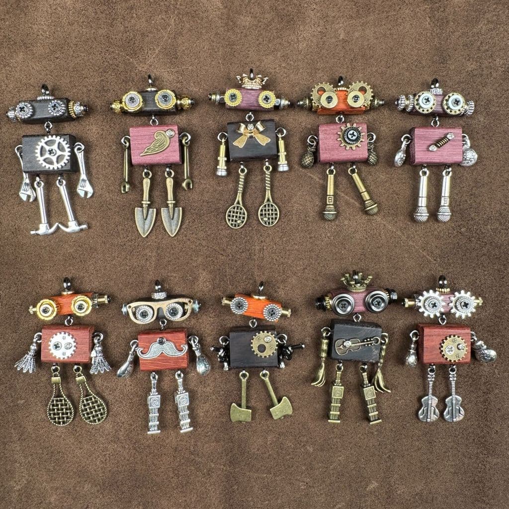 Feito à mão Punk robô pingente na moda jogar nicho de madeira Design colar corrente do telefone móvel meninos meninas co