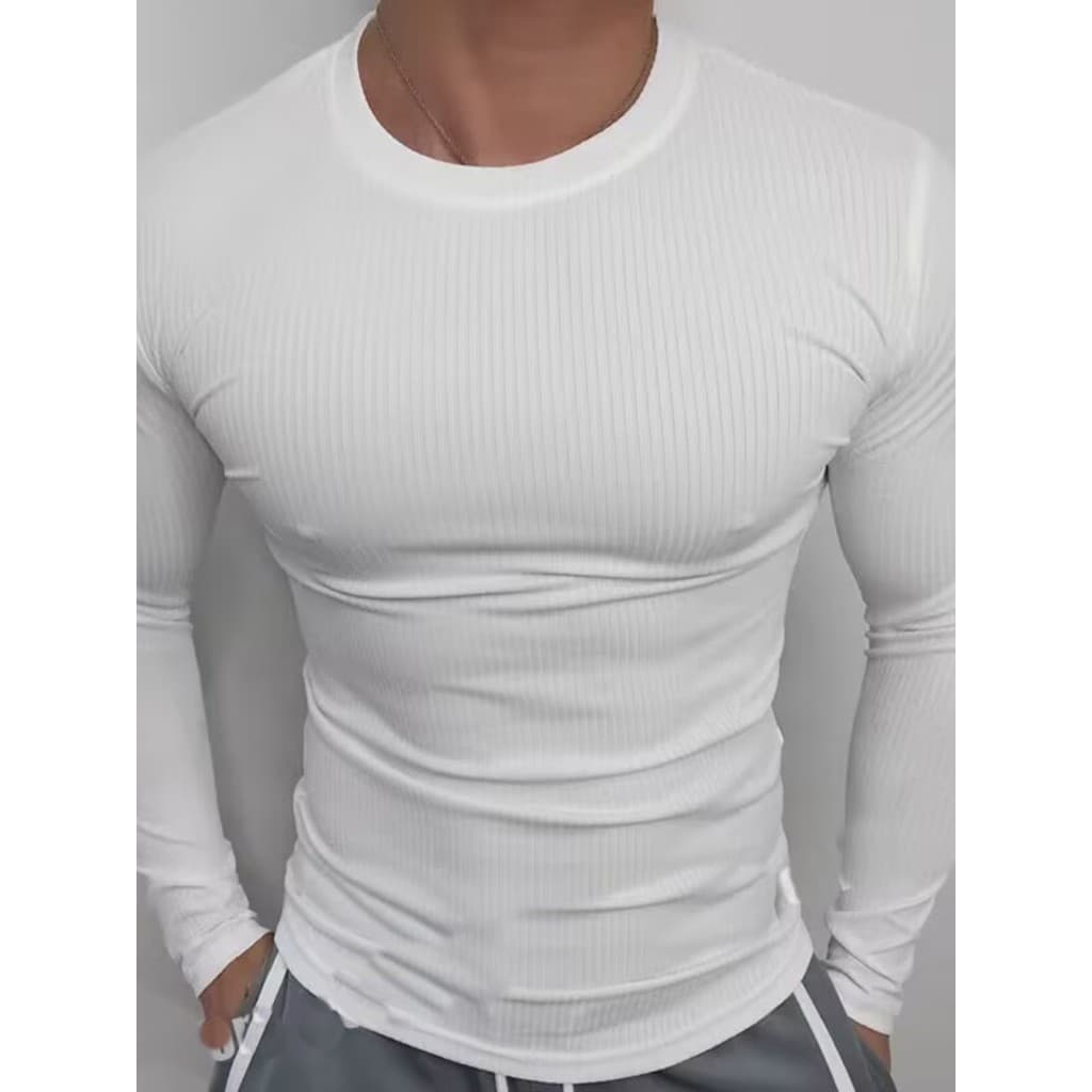 Treinamento de Fitness correndo esportes camiseta masculina legal fino gelo seda de secagem rápida manga comprida divisã